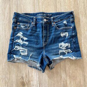 Womens American Eagle Dark Denim High-Rise Shortie Jean Shorts - 12